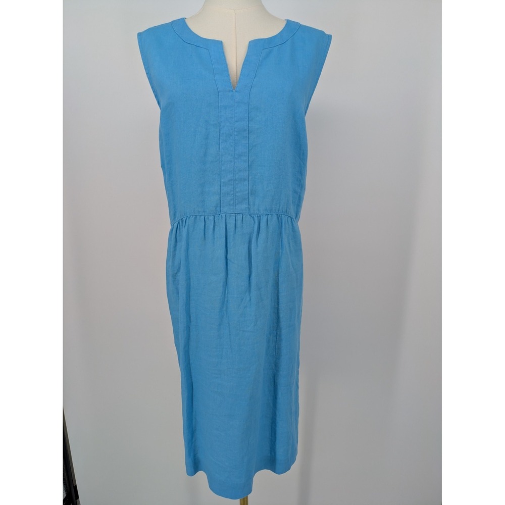 J Jill Love Linen 100% Linen Dress Women XL Petite Blue Sleeveless Shift Pockets